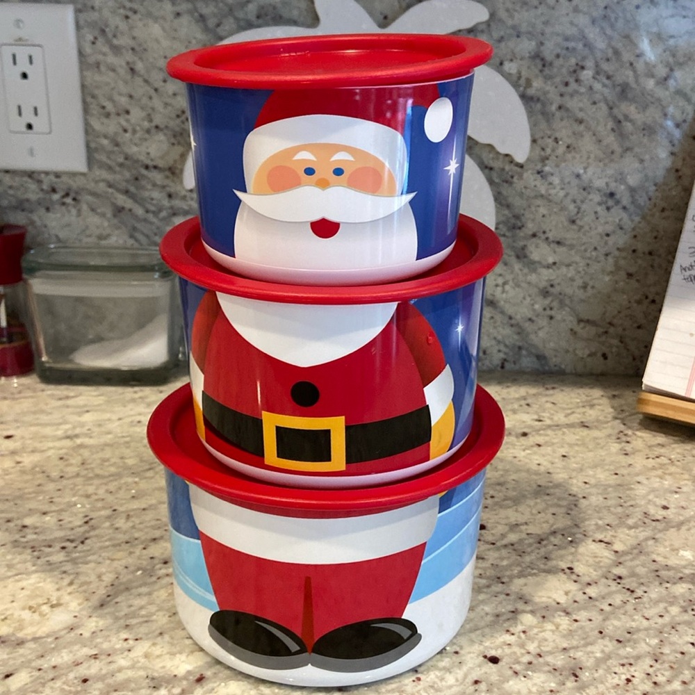 Tiered stacking Christmas themed canisters from Tupperware